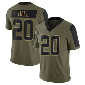Nike Breece Hall Men's Limited New York Jets Olive 2021 Salute To Service Jersey