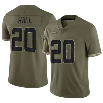 Nike Breece Hall Men's Limited New York Jets Olive 2022 Salute To Service Jersey