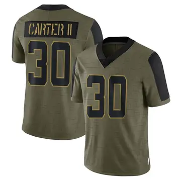 Nike Michael Carter II Men's Limited New York Jets Olive 2021 Salute To Service Jersey