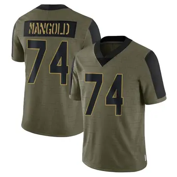 Nike Nick Mangold Men's Limited New York Jets Olive 2021 Salute To Service Jersey
