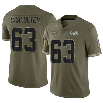 Nike Sam Schlueter Men's Limited New York Jets Olive 2022 Salute To Service Jersey